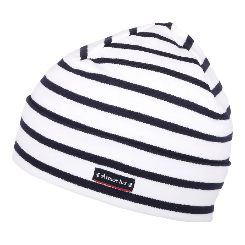 Armor Lux Treguier Cotton Interlock Striped Beanie - White-Navy