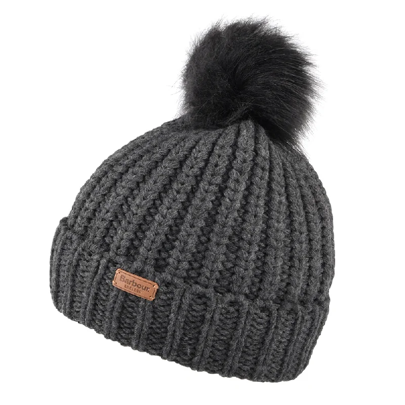 Barbour Hats Saltburn Faux Fur Pom Bobble Hat - Charcoal