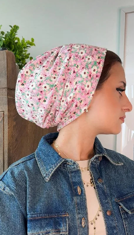 Beanie Pleated - Nude Pink Floral