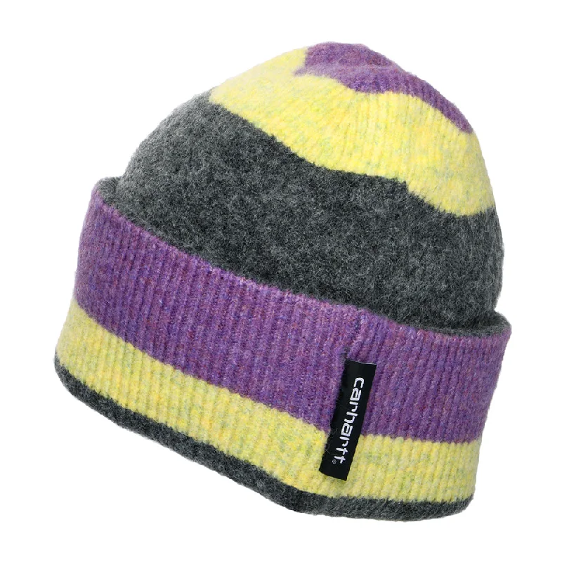 Carhartt WIP Hats Sundling Striped Beanie Hat - Purple-Yellow-Charcoal