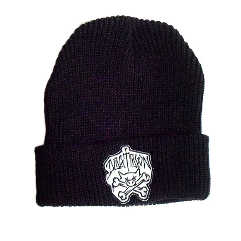 Dogtown Skateboards Pig & Bones Patch Black Beanie