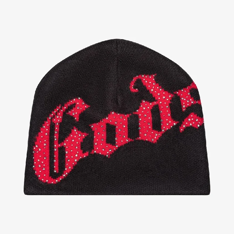 Godspeed 'OG Logo' Rhinestone Studed Beanie Black / Red