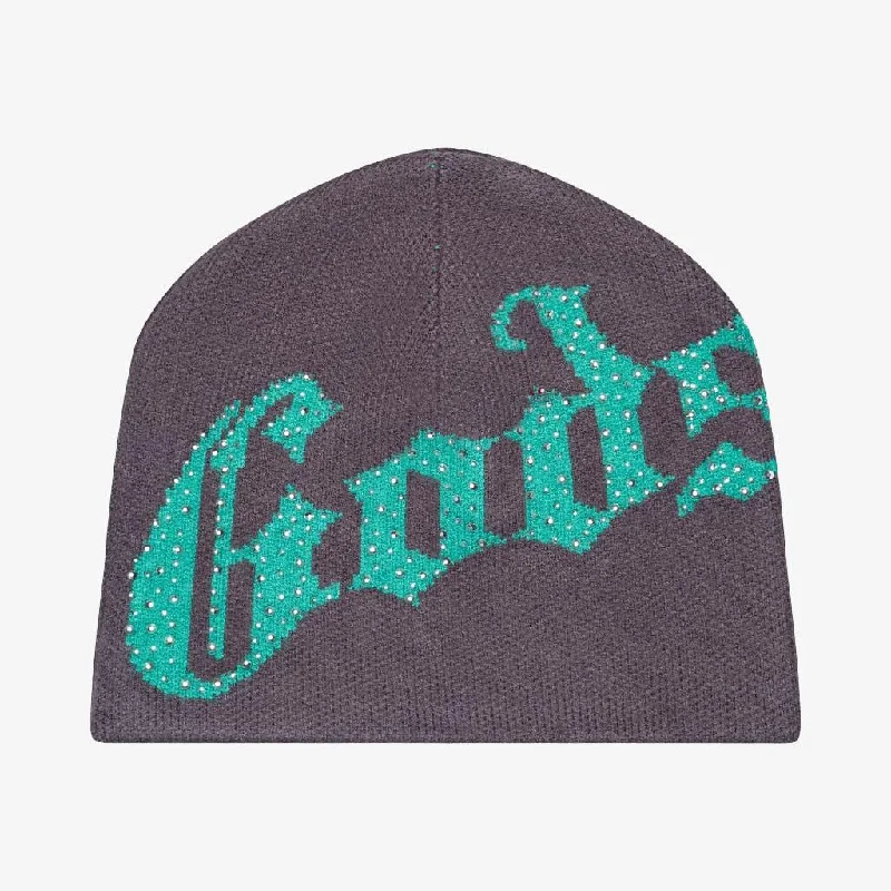 Godspeed 'OG Logo' Rhinestone Studed Beanie Grey / Teal