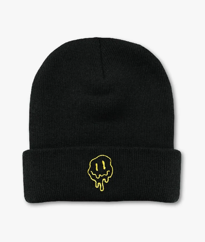 Happy Face Drip Embroidered Beanie