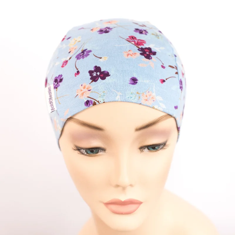 Helen Print Chemo Hair Loss Beanie in Cornflower