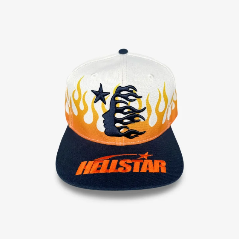 Hellstar Sports Snapback Hat 'Flame Vintage' Cream / Navy (SS24)