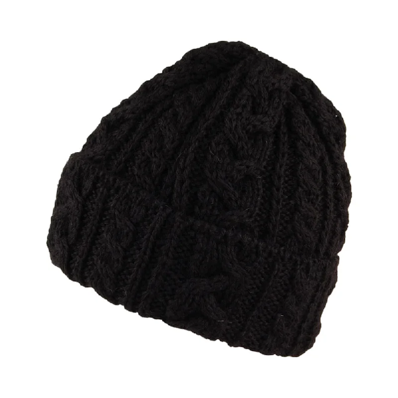 Highland 2000 Cuffed Cable Knit English Wool Beanie Hat - Black