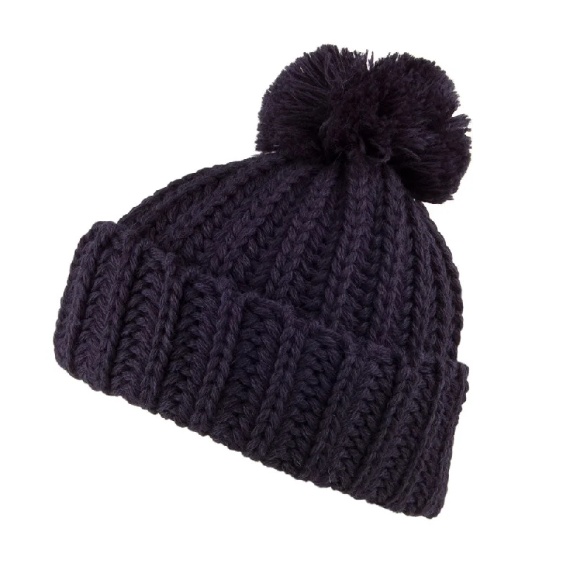 Highland 2000 Cuffed Chunky English Wool Bobble Hat - Navy Blue