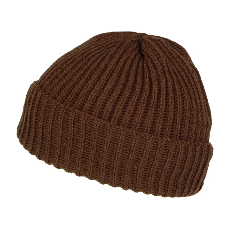 Highland 2000 Merino Wool Short Fisherman Beanie Hat - Chocolate