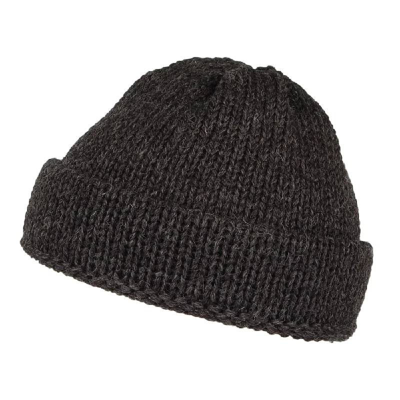 Highland 2000 Short Fishermans English Wool Beanie Hat - Charcoal