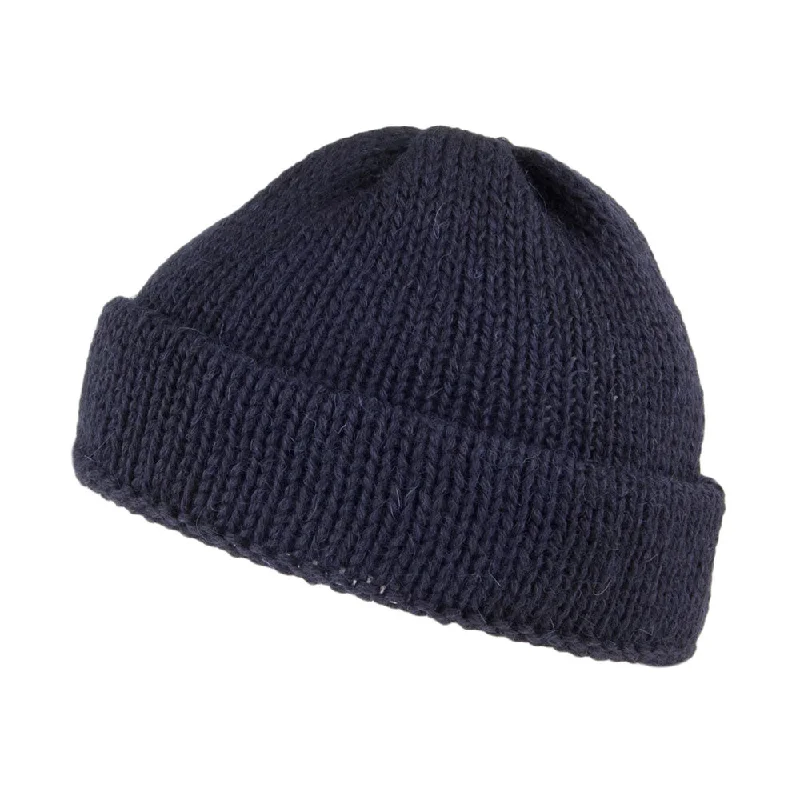 Highland 2000 Short Fishermans English Wool Beanie Hat - Navy Blue