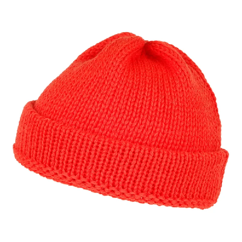 Highland 2000 Short Fishermans English Wool Beanie Hat - Orange