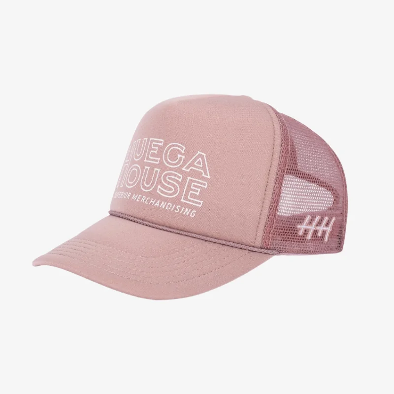 Huega House 'Outlined' Mesh Trucker Snapback Hat Mauve