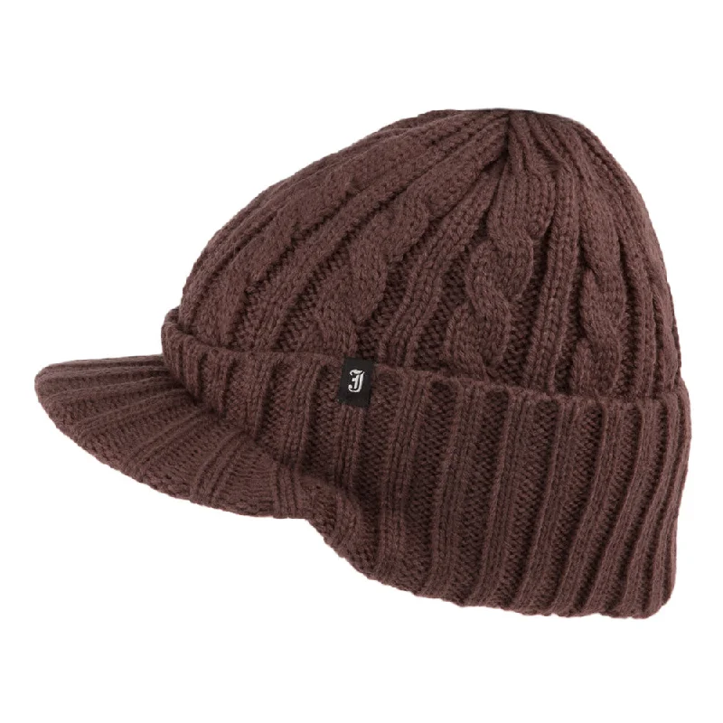 Jaxon & James Cable Knit Peaked Beanie Hat - Coffee