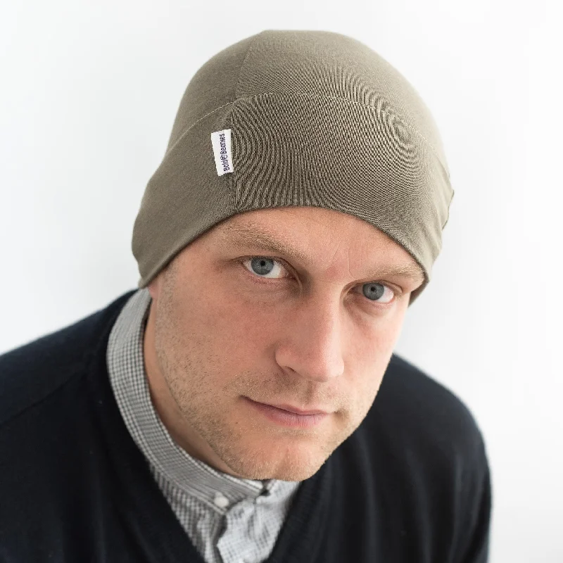 Khaki Mens Plain Chemo Day & Sleep Hat