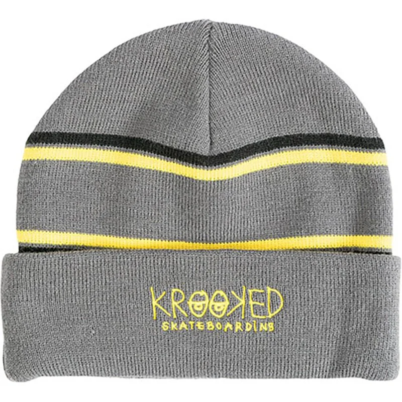 Krooked Skateboards Eyes Cuff Charcoal/Yellow Beanie