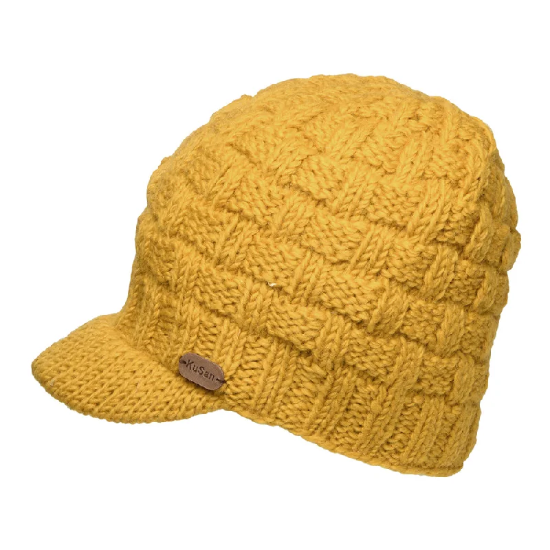 Kusan Basket Weave Peaked Beanie Hat - Yellow