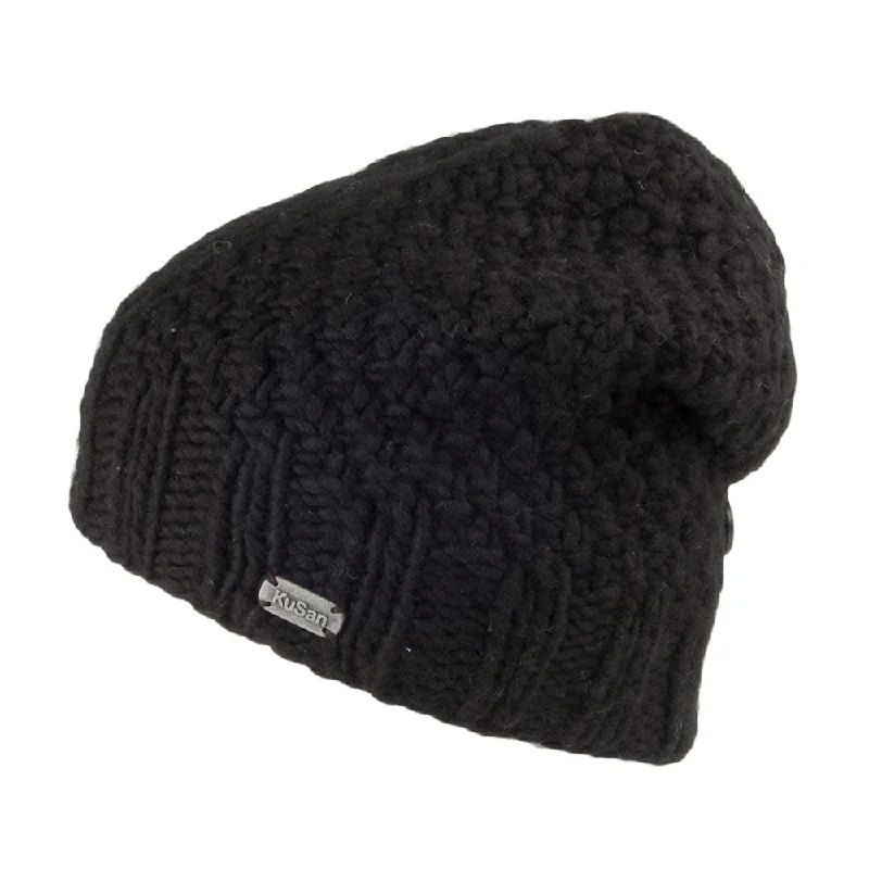 Kusan Button Down Beanie Hat - Black