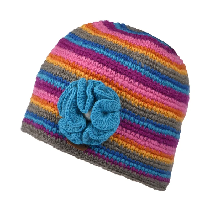 Kusan Crochet Flower Beanie Hat - Grey-Blue-Pink