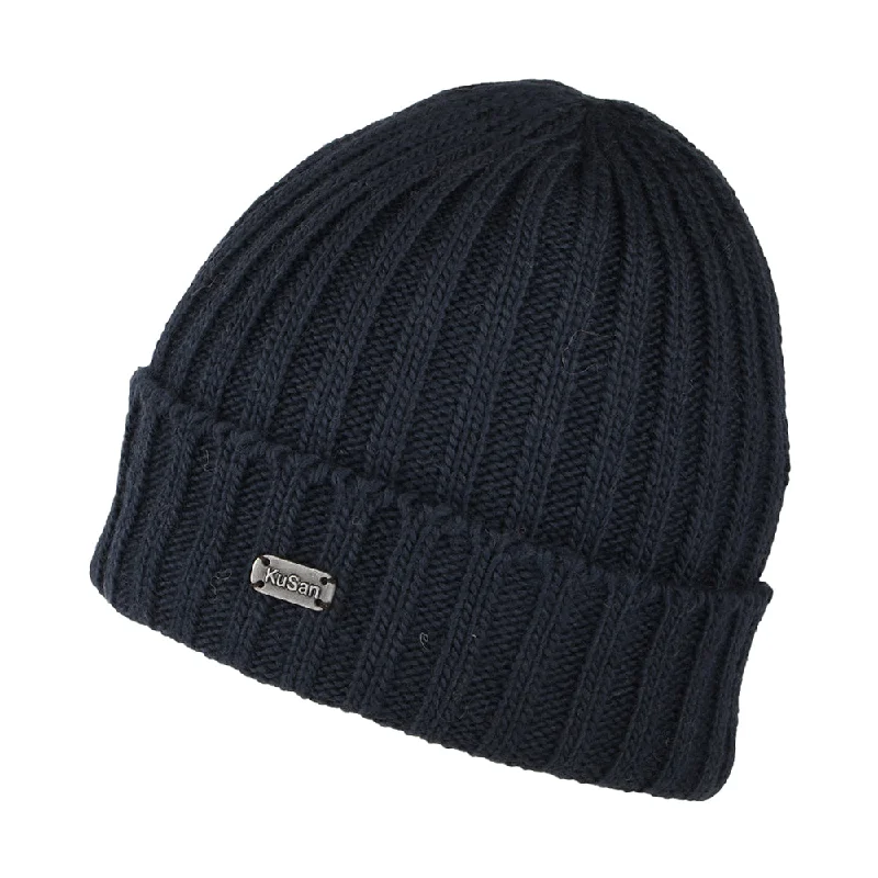 Kusan Ribbed Turn Up Beanie Hat - Navy Blue