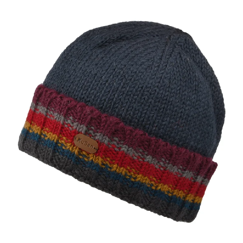 Kusan Turn Up Cuff Knit Beanie Hat - Navy Blue