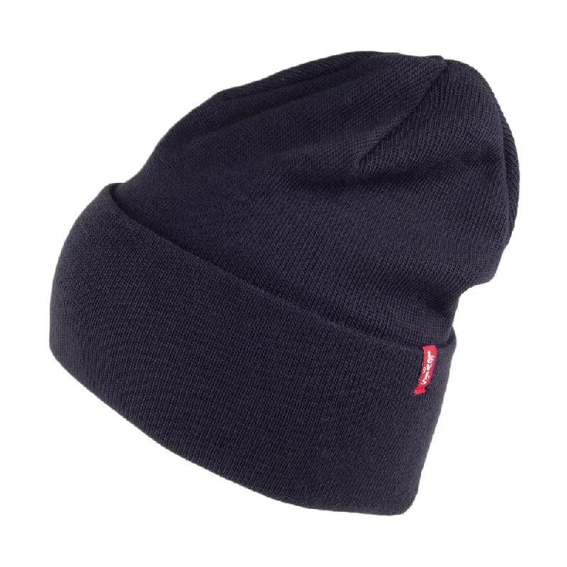 Levi's Hats New Slouchy Beanie Hat With Red Tab Detail - Navy Blue