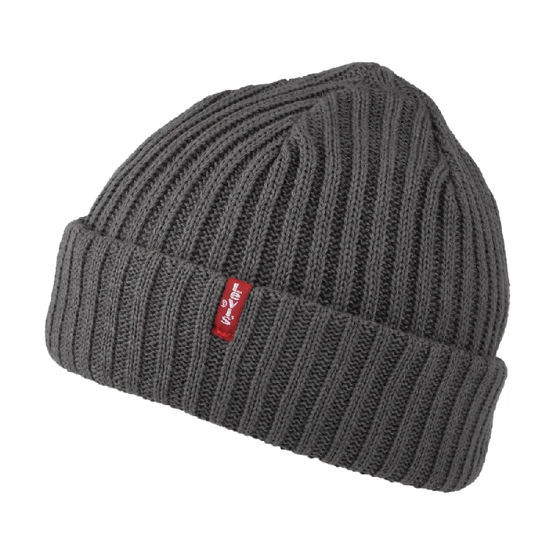 Levi's Hats Ribbed Fisherman Beanie Hat - Dark Grey