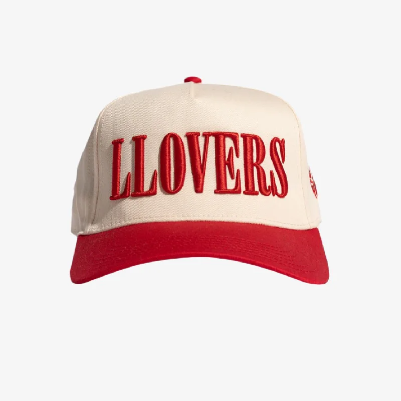 LLovesick 'LLOVERS' 3D Embroidered 5-Panel Snapback Cap Beige / Red LL1-102-RED