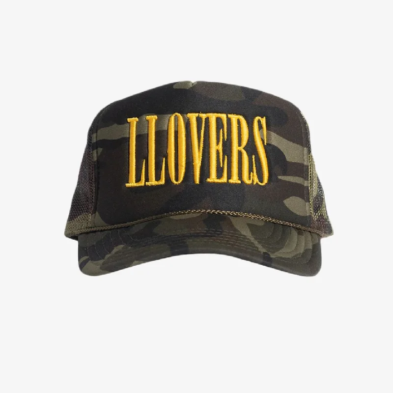 LLovesick 'LLOVERS' 5-Panel Foam Trucker Snapback Cap Camo / Gold LL1-102-CAM