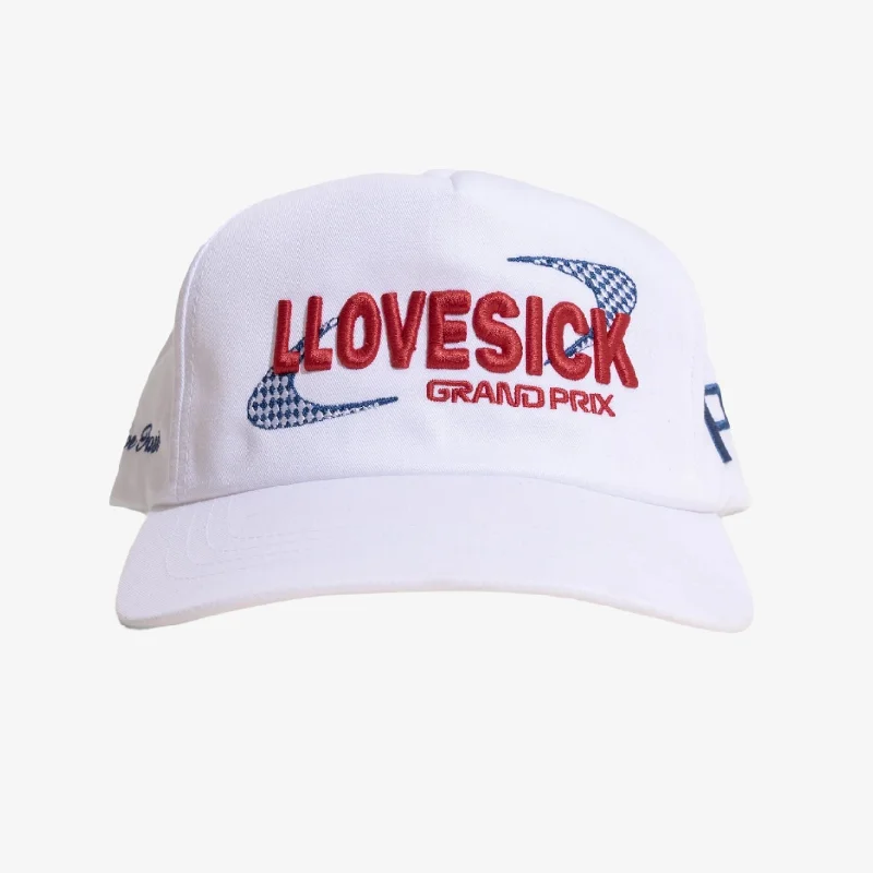 LLovesick 'P1 Grand Prix / Live Fast' 2D Embroidered 5-Panel Snapback Cap White / Red LL1-127-WHT