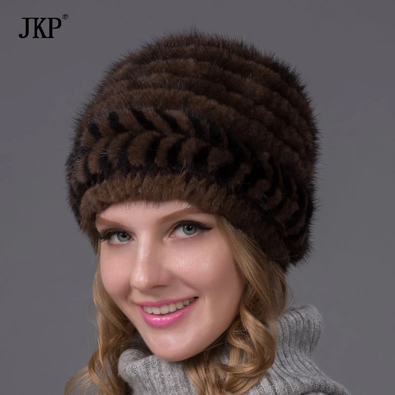 Natural Pattern Mink Fur Beanies