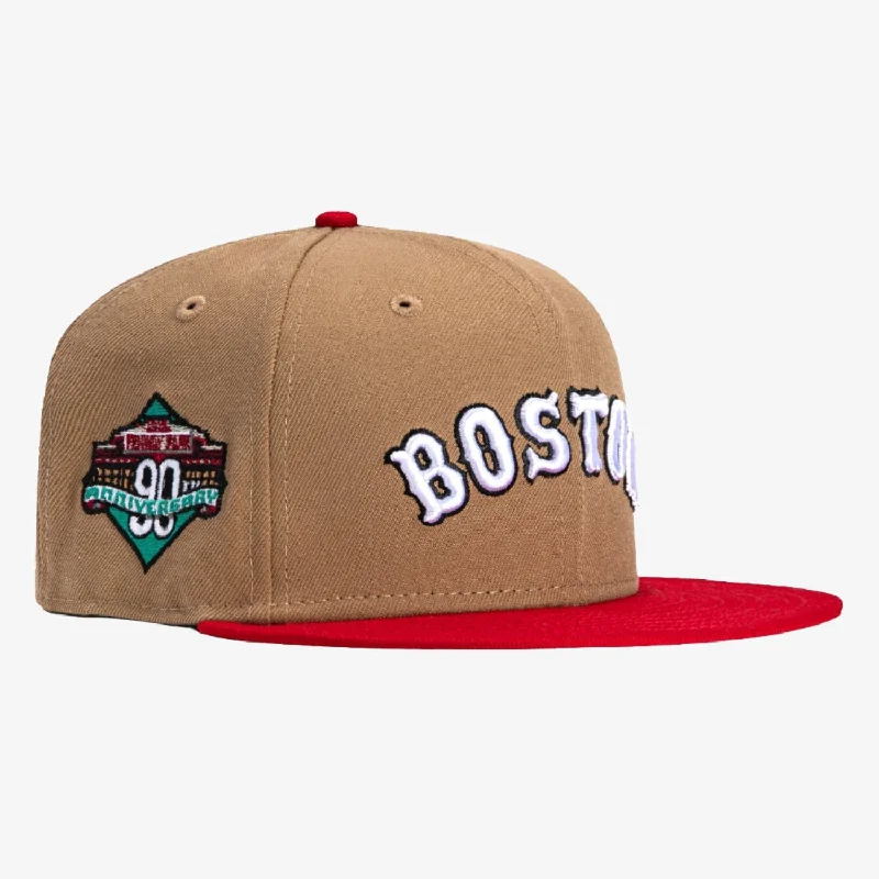 New Era x MLB 'Boston Red Sox 90th Anniversary Stadium' 59Fifty Patch Fitted Hat Khaki / Red