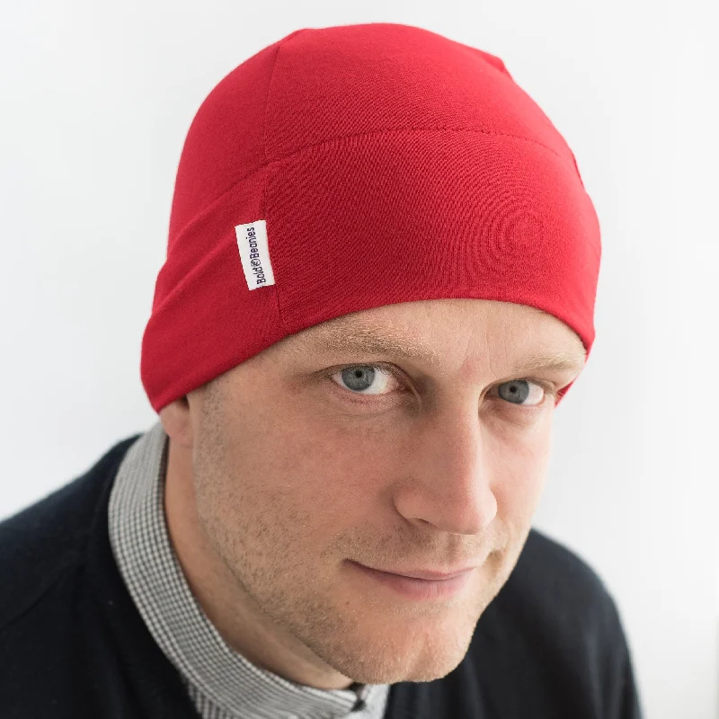 Red Mens Plain Cancer Hair Loss Hat