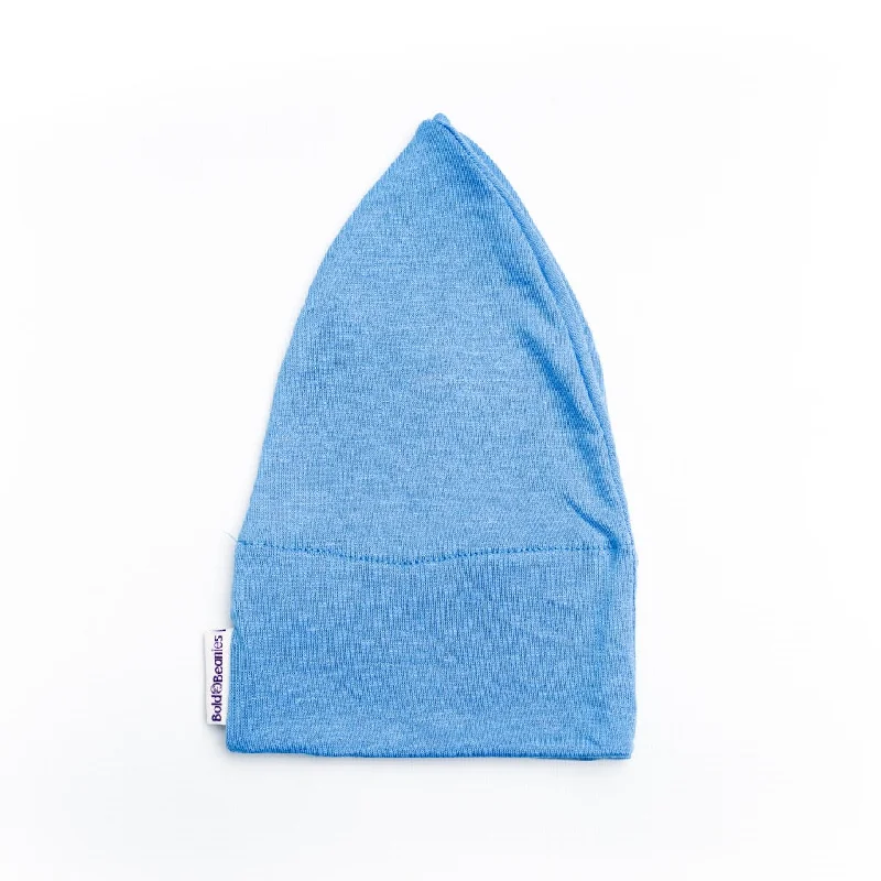 Sky Blue Mens Plain Cancer Beanie Hat