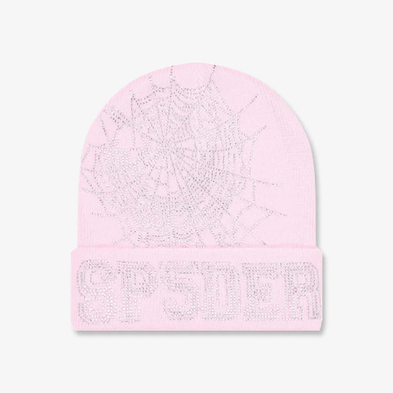 Sp5der 'Web' Rhinestone Beanie Pink (SS24) SP5-WEB-BEPNK