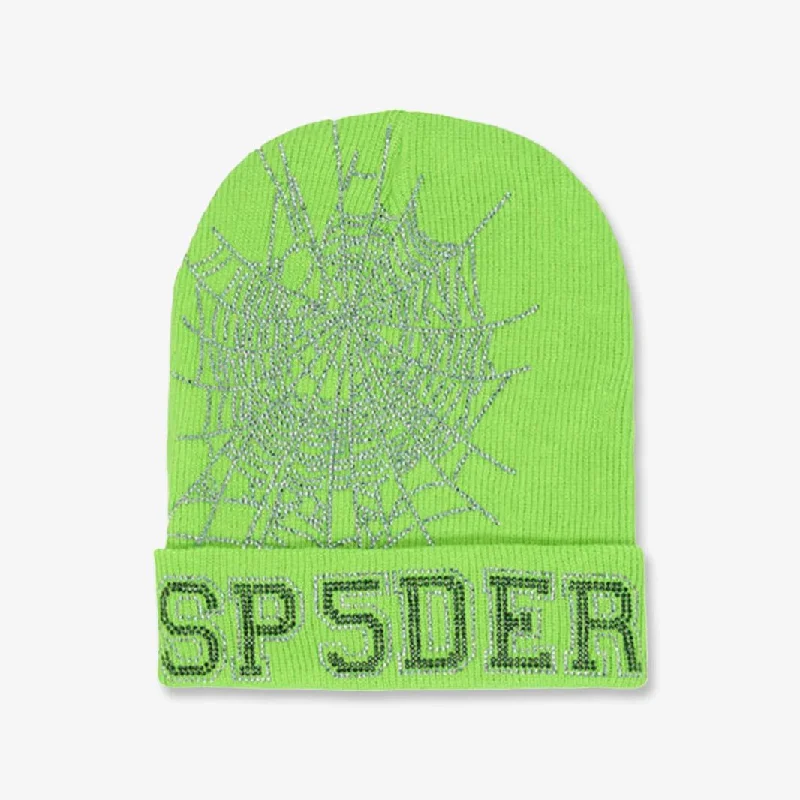 Sp5der 'Web' Rhinestone Beanie Slime Green (SS23)