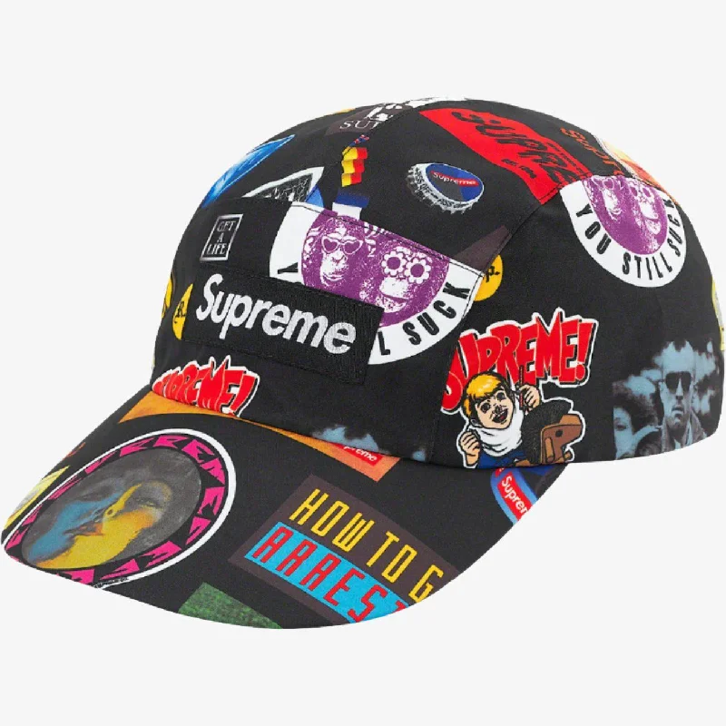 Supreme x GORE-TEX 'Stickers' Long Bill Camp Cap Black / Multi-Color (SS21)