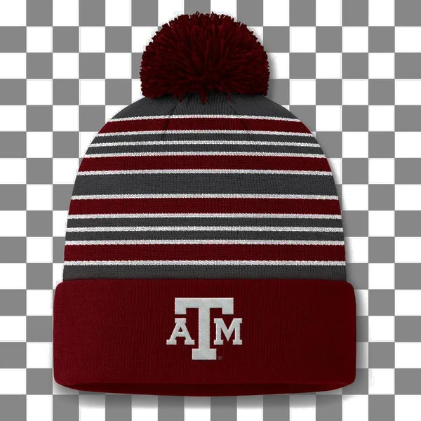 Texas A&M Maroon Striped Beanie w/ Pom