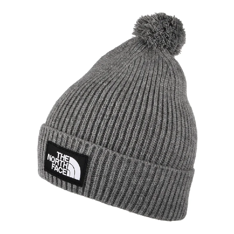 The North Face Hats Logo Box Pom Bobble Hat - Grey Heather