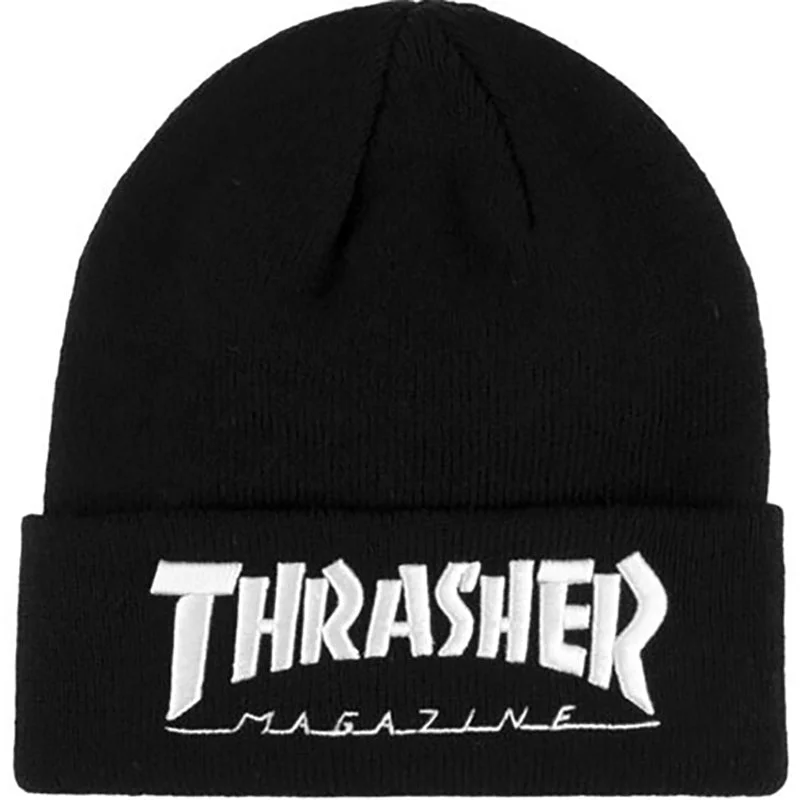 Thrasher Skateboard Magazine Embroidered Logo Black/White Beanie