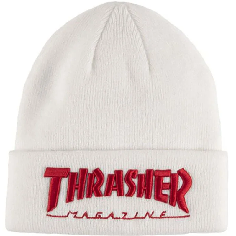 Thrasher Skateboard Magazine WHITE/RED Embroidered Logo Beanie