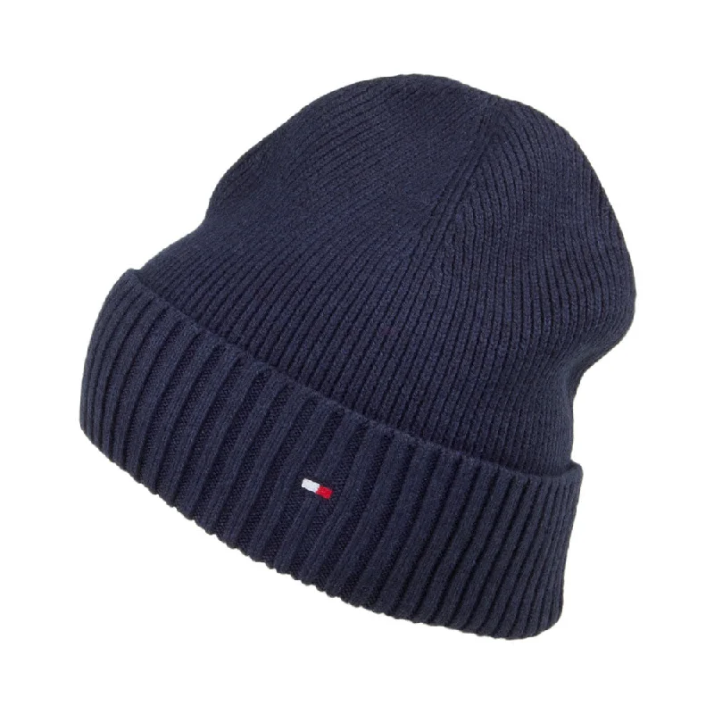 Tommy Hilfiger Hats Pima Essential Flag Cotton Cashmere Beanie Hat - Navy Blue