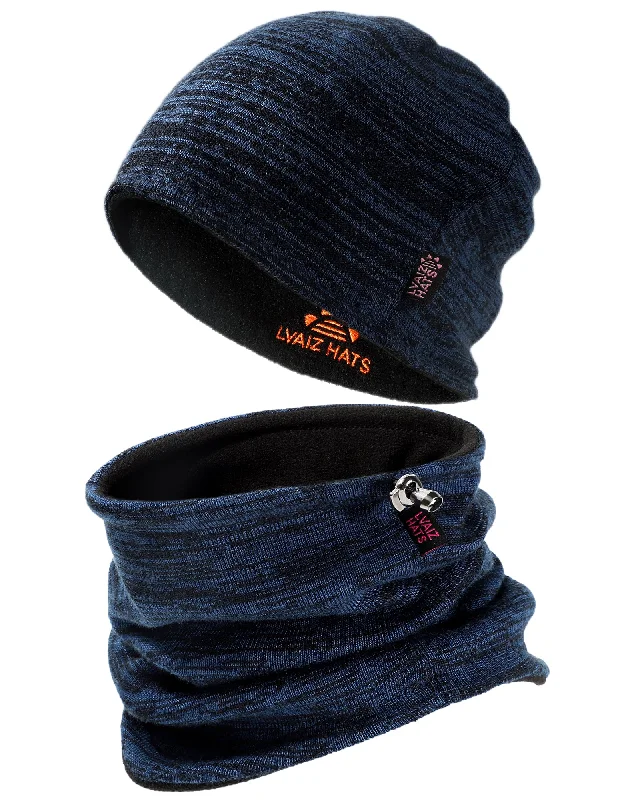 Winter Fleece Lined Beanie Hat Scarf for Men Women